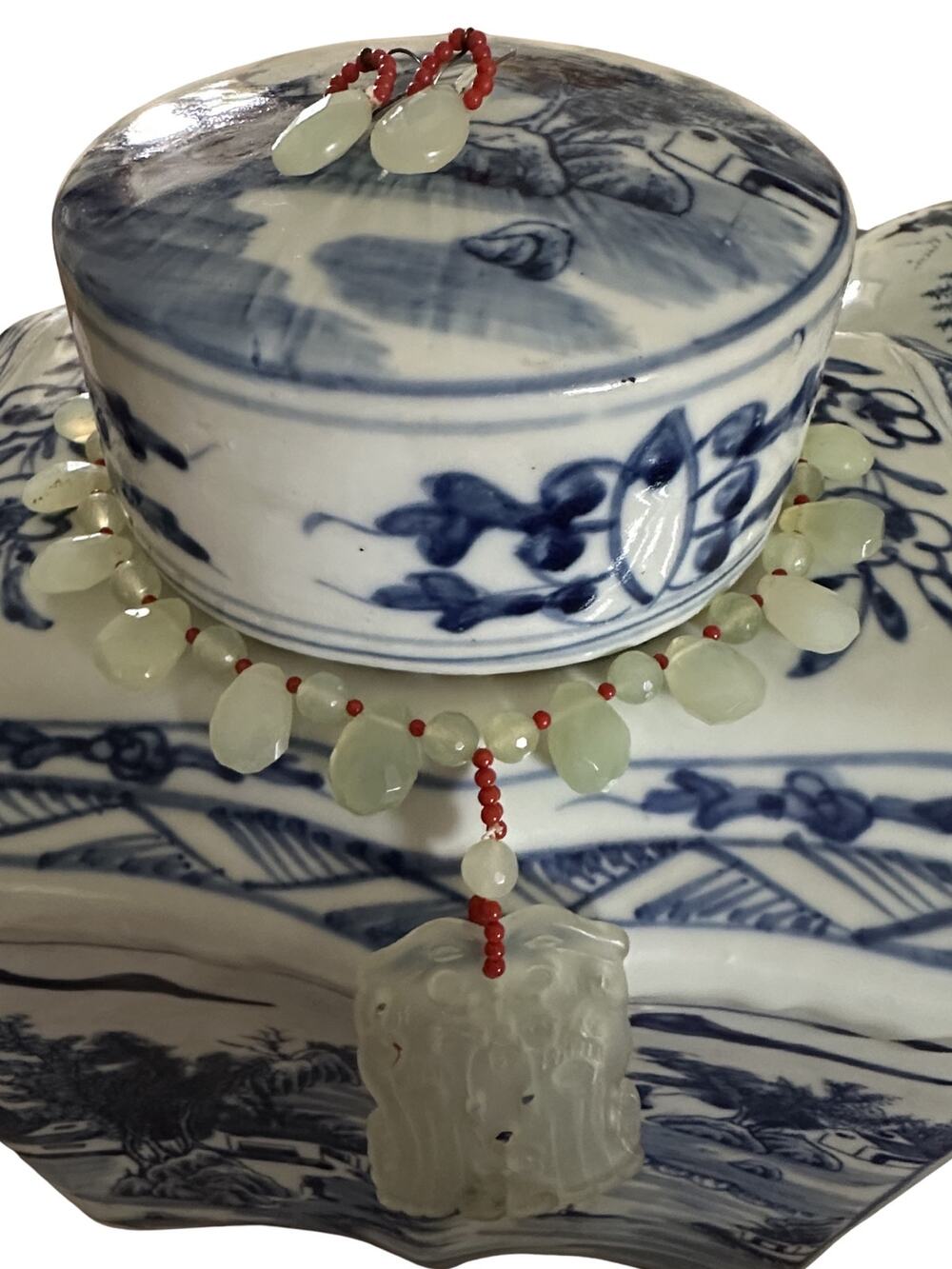 Carved Asian Translucent Jade Pendant Necklace & Earrings VTG | Jade Beaded Set
